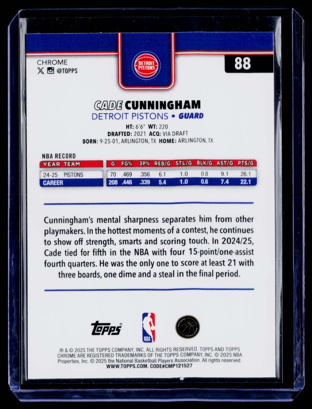 2025-26 Topps Chrome #88 Cade Cunningham Prism Refractor