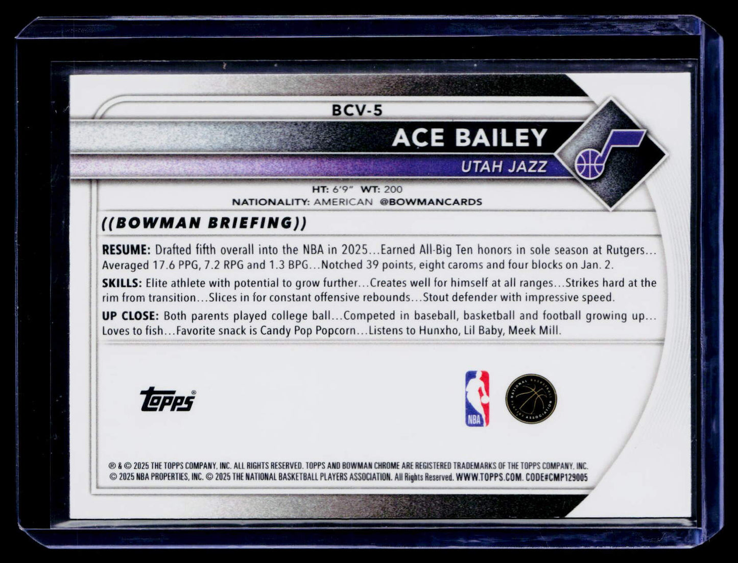 2025-26 Bowman #BCV-5 Ace Bailey Chrome Green Shimmer Refractors #/99