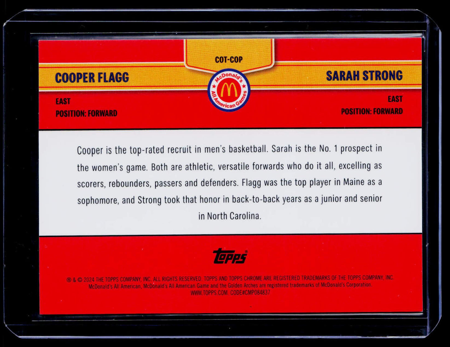 2024 Topps Chrome McDonald Sarah Strong / Cooper Flagg Combo Gold Wave #/50