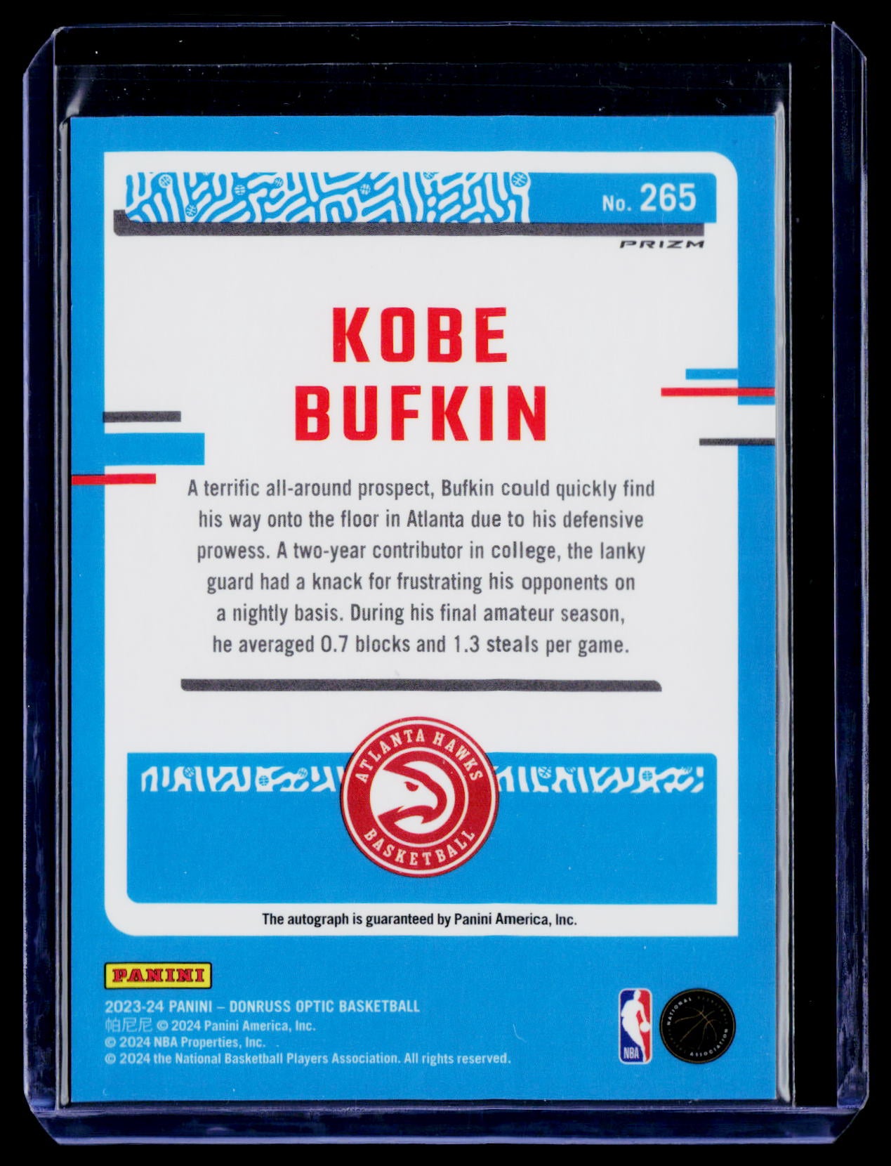 2023-24 Donruss Optic #265 Kobe Bufkin Disco Autograph