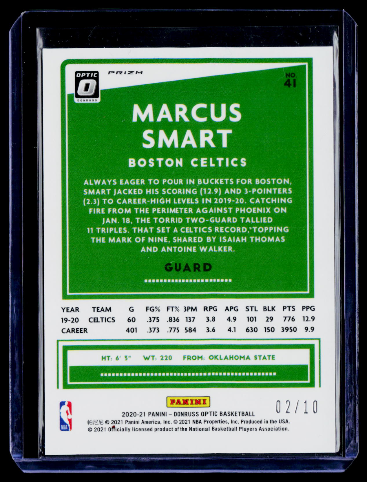 2020-21 Donruss Optic #41 Marcus Smart Gold #/10