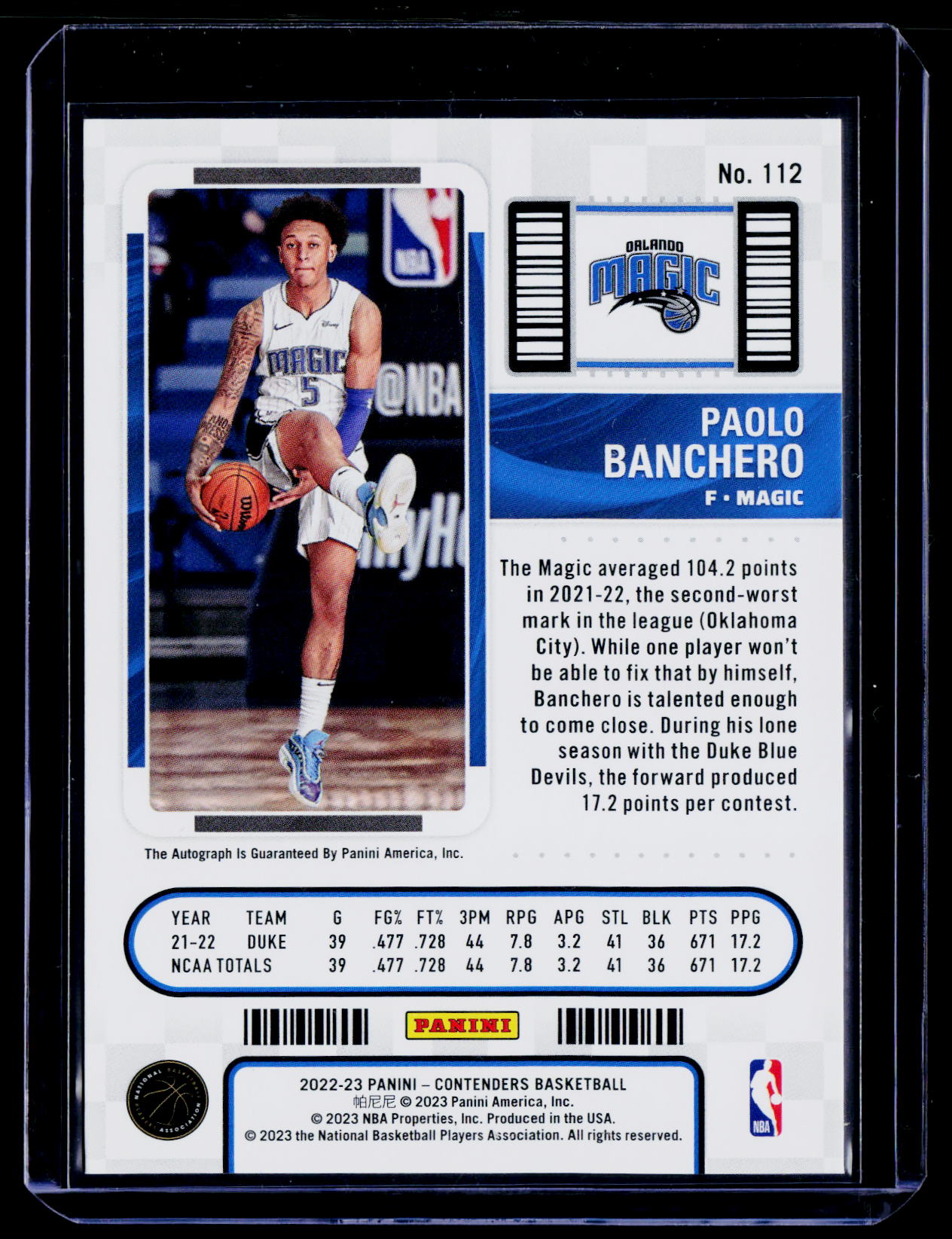 2022-23 Panini Contenders #112 Paolo Banchero Playoff Ticket Auto #/99