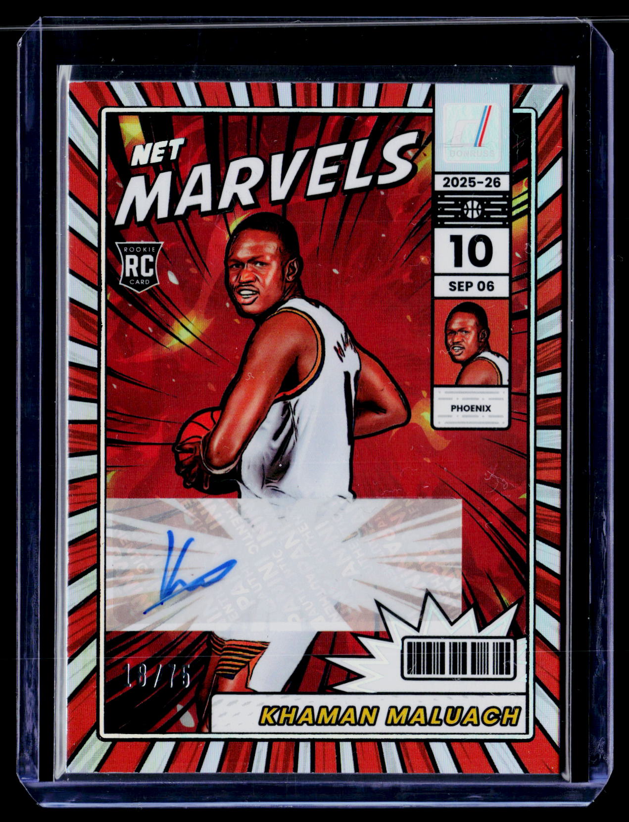 2025-26 Donruss #17 Khaman Maluach Net Marvels #/75 Auto