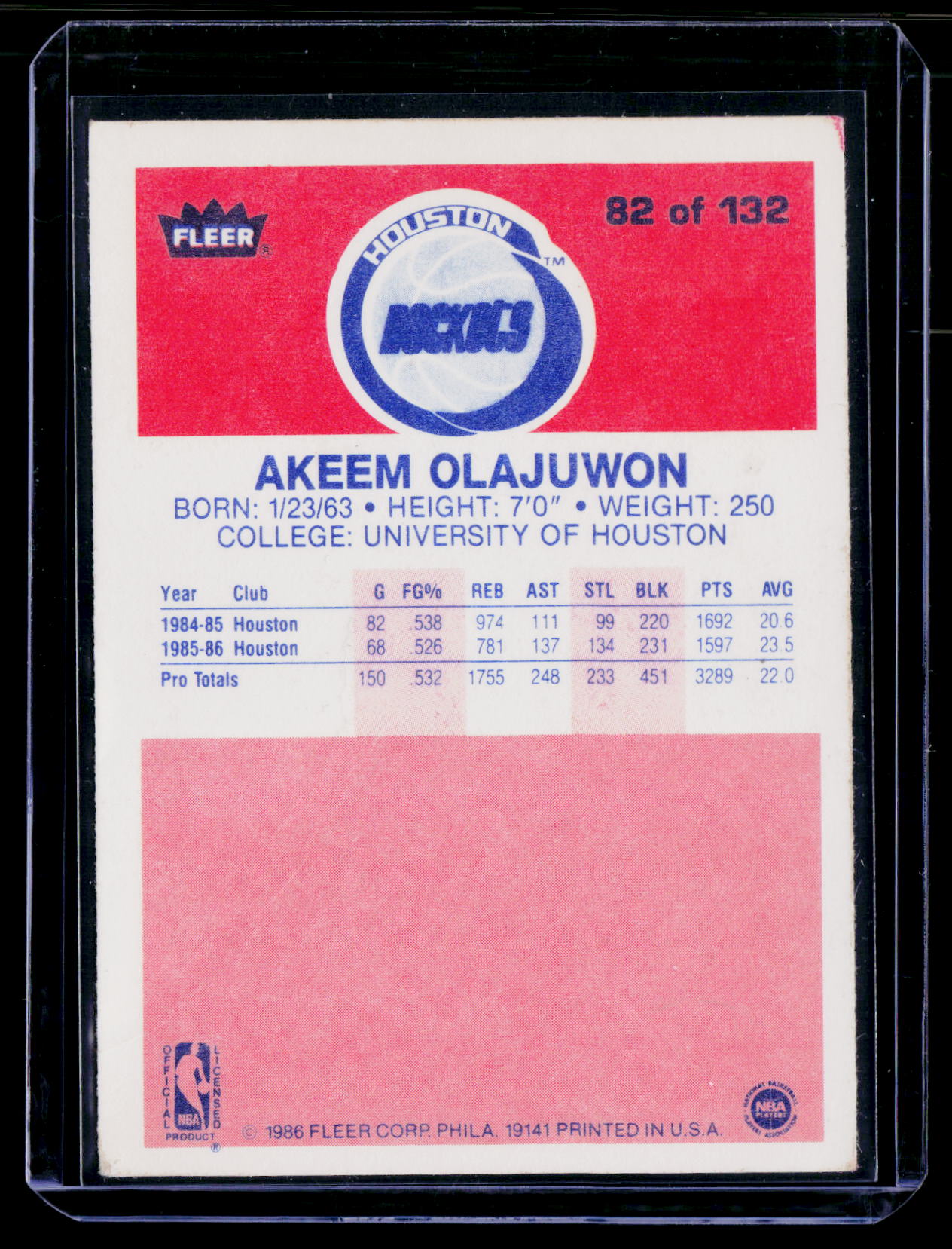 1986-87 Fleer #82 Akeem Olajuwon