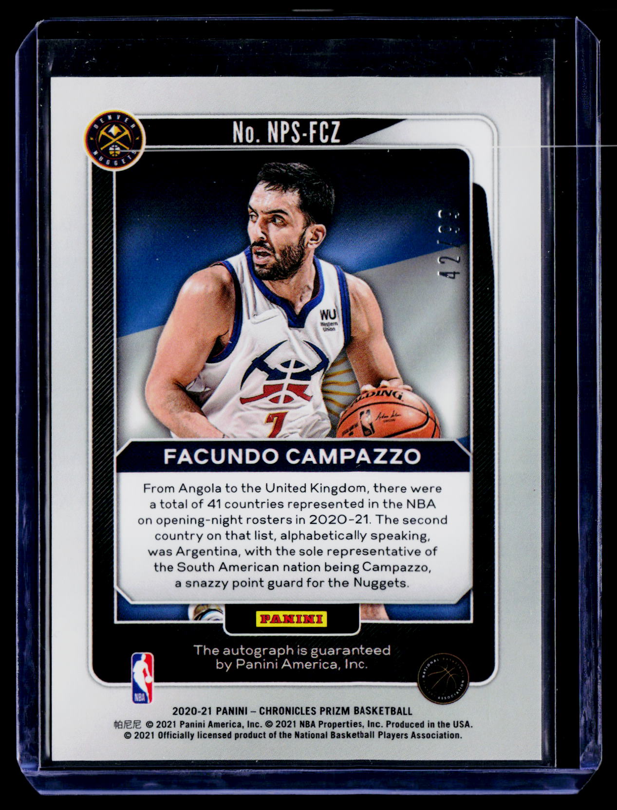 2020-21 Panini Chronicles Facundo Campazzo National Pride Signatures #/99