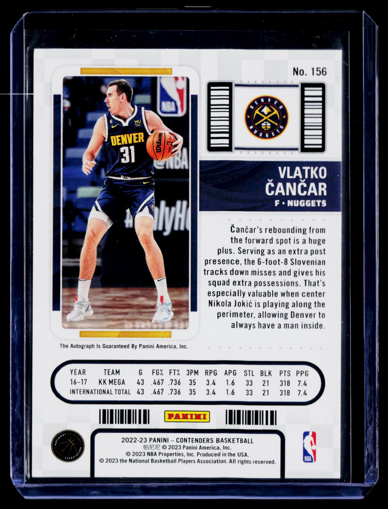 2022-23 Panini Contenders #156 Vlatko Cancar The Finals Ticket #/49 Auto