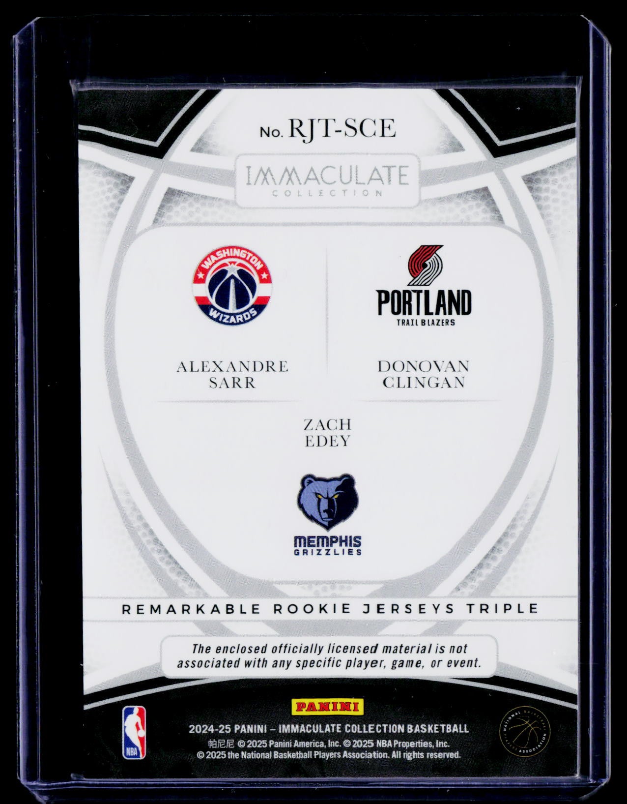2024-25 Immaculate Sarr/Clingan/Edey Remarkable Rookie Jersey #/49
