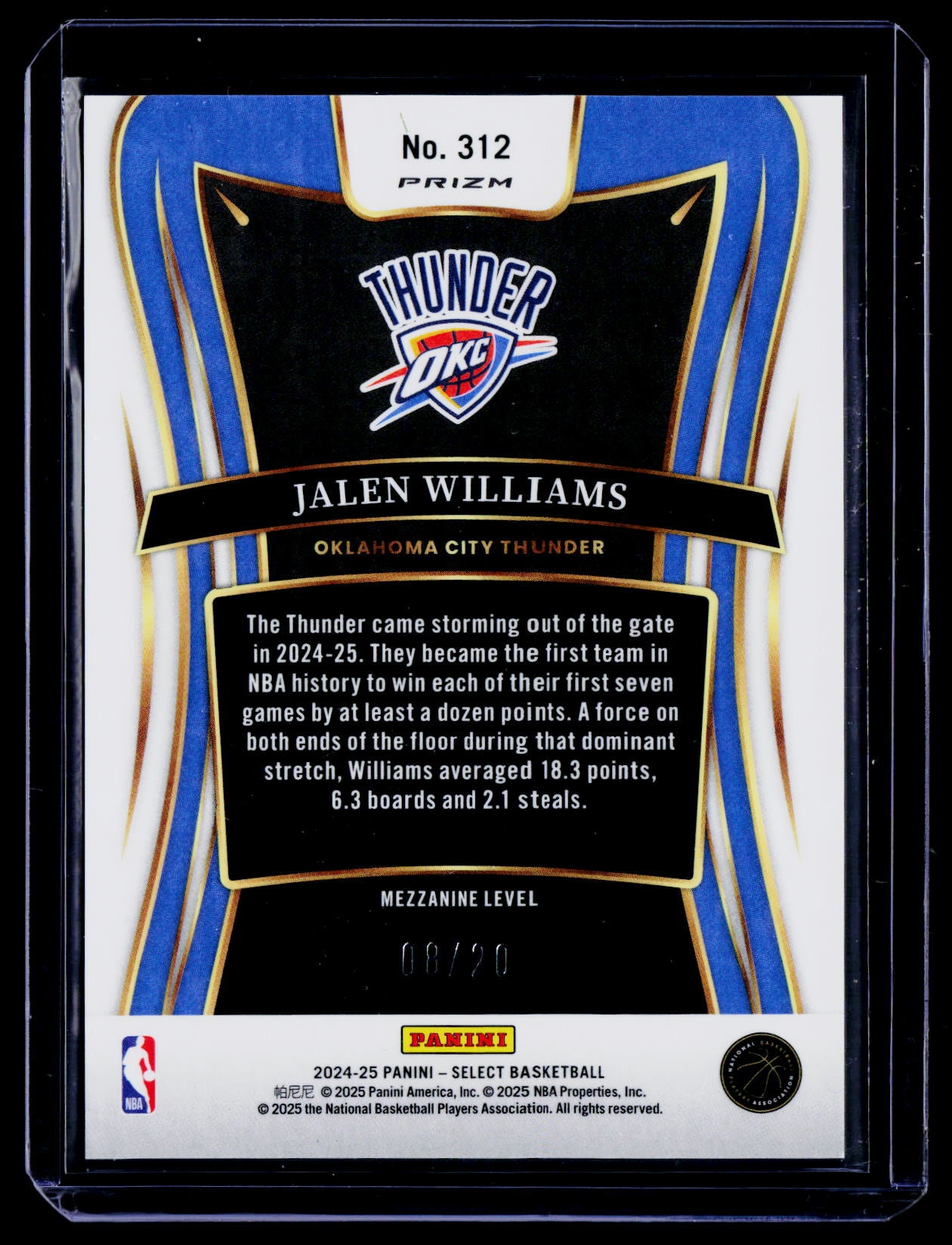 2024-25 Panini Select #312 Jalen Williams Blue Stars Prizm #/20