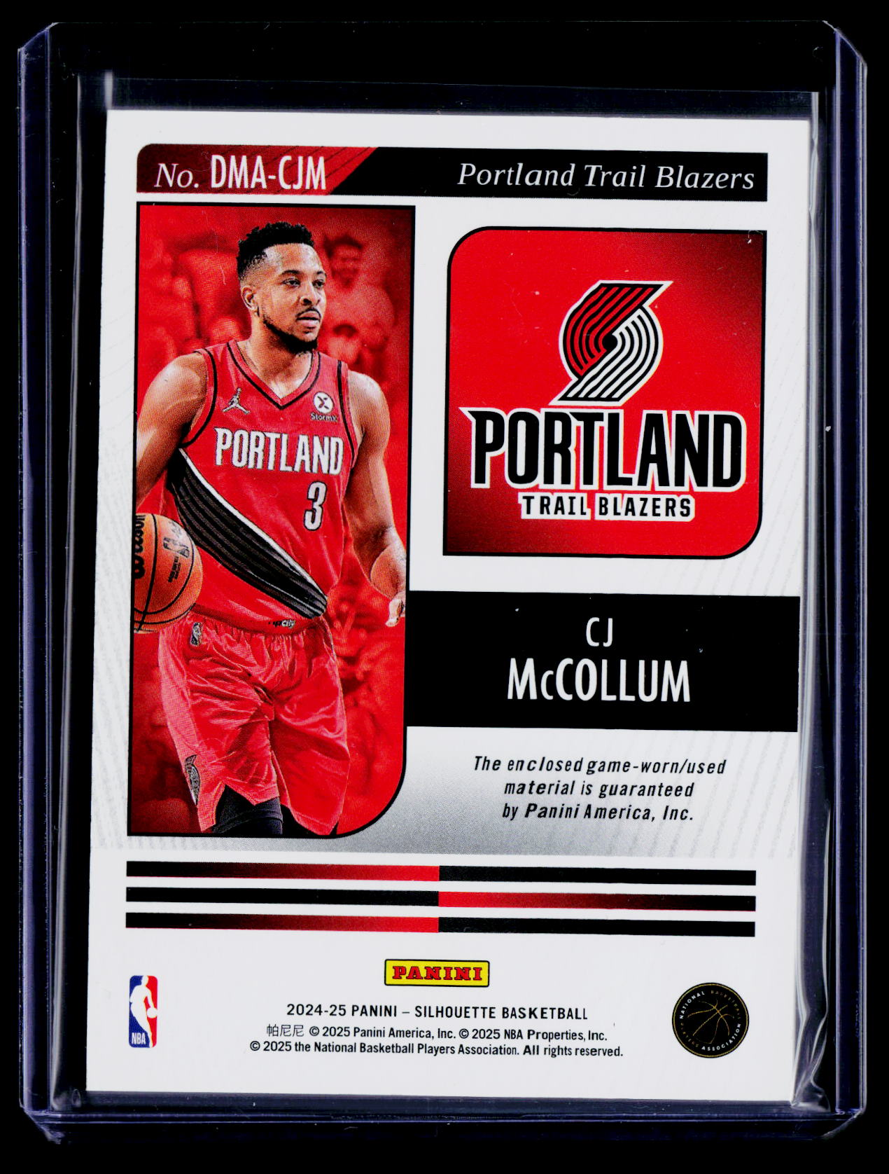2024-25 Panini Silhouette #DMA-CJM CJ McCollum Dual Materials Holo Silver #/25