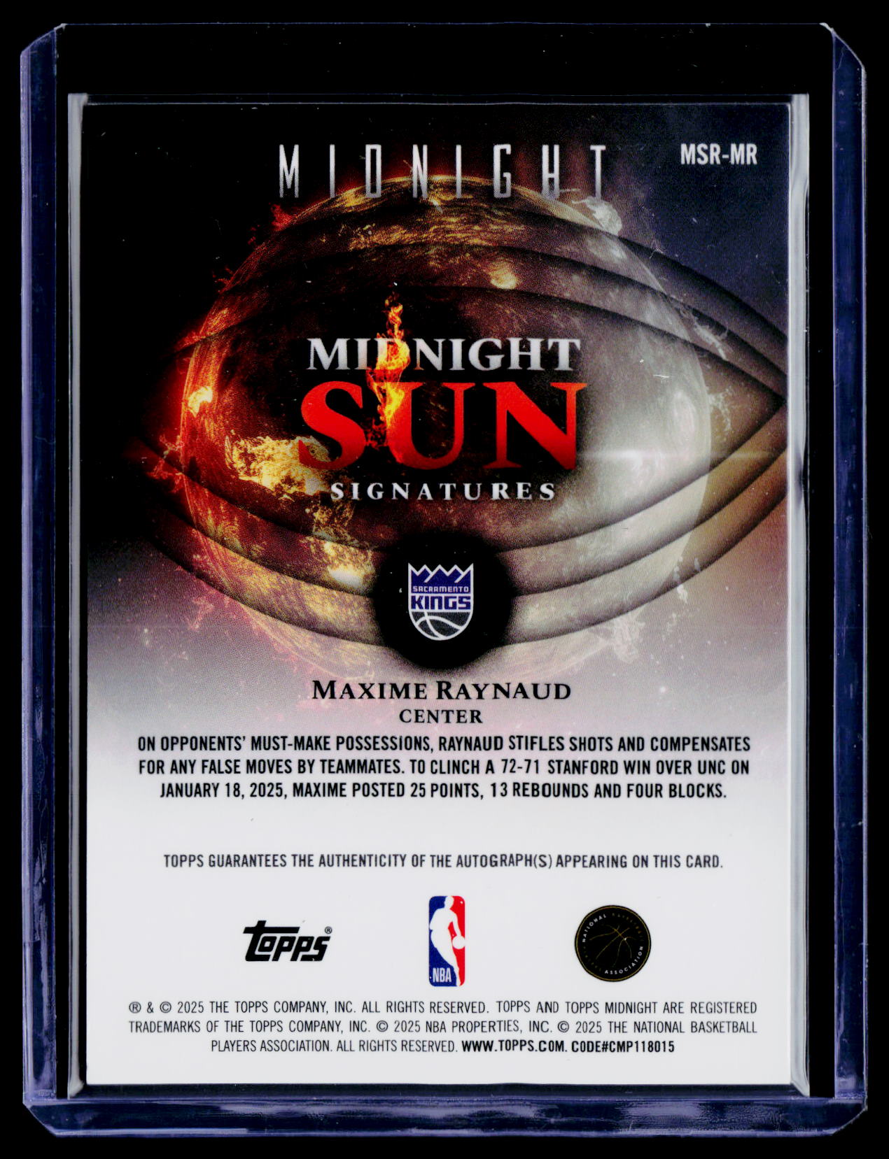 2025-26 Topps Midnight Maxime Raynaud Midnight Sun Signatures Rookie Auto