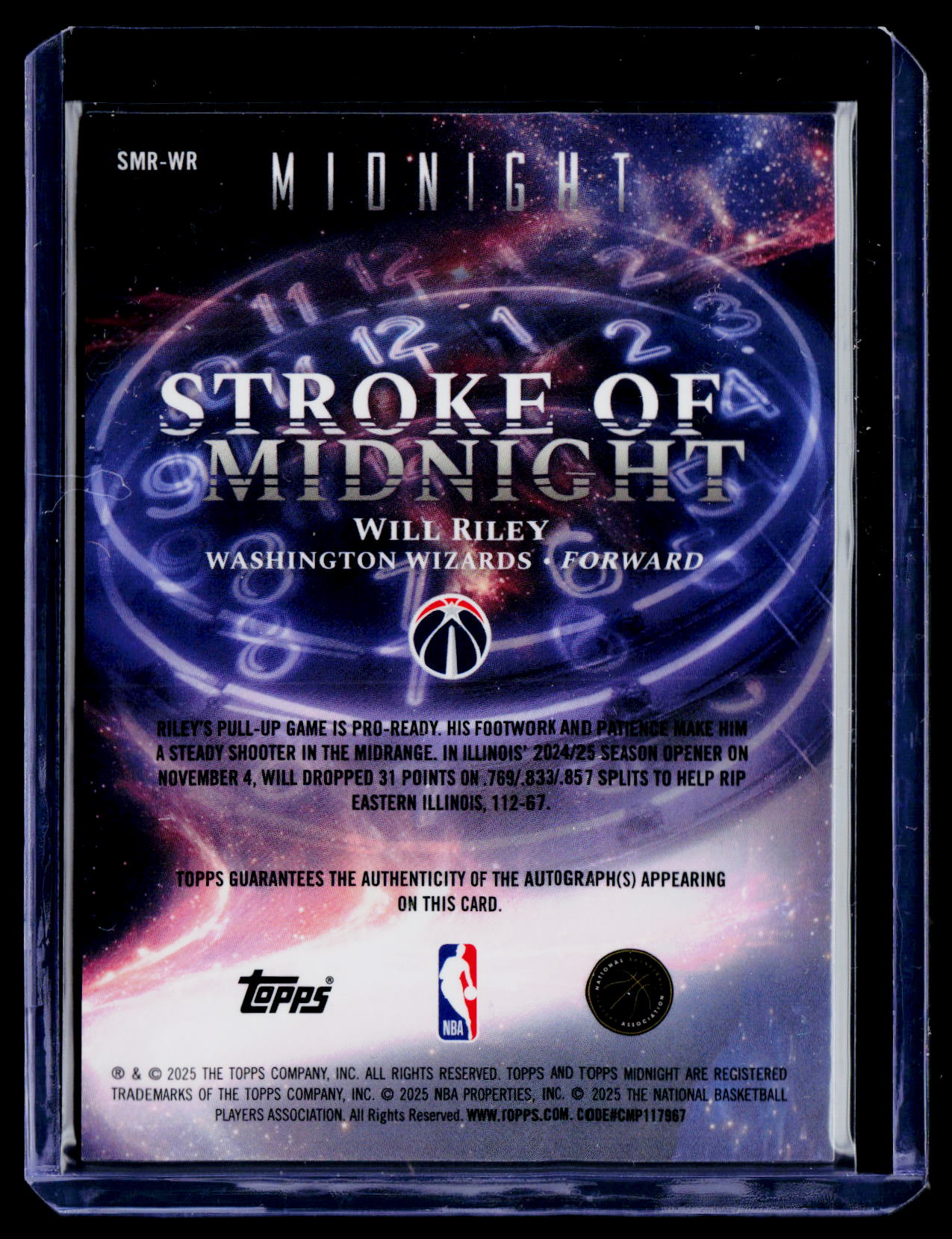 2025-26 Topps Midnight #SMR-WR Will Riley Stroke of Midnight Autographs Rookies