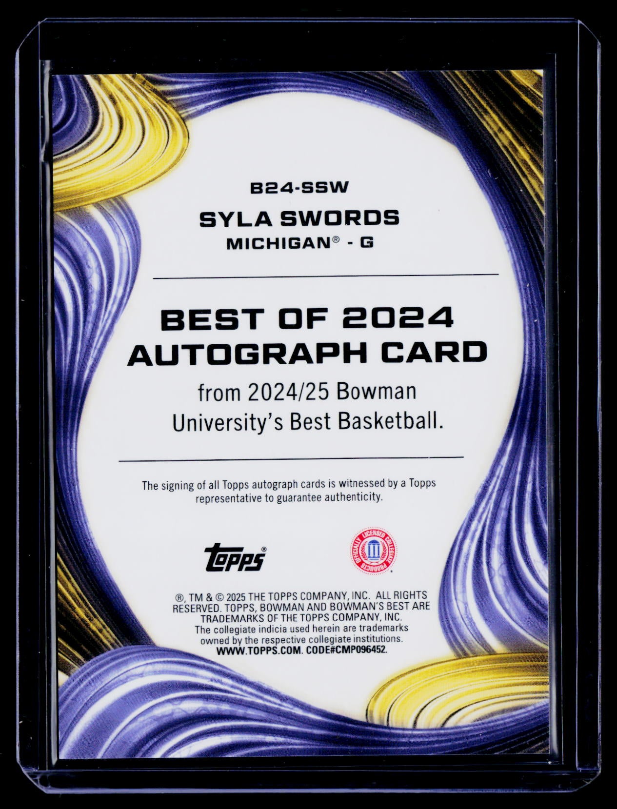 2024-25 Bowman's Best University #B24-SSW Syla Swords Best of 2024 Autographs