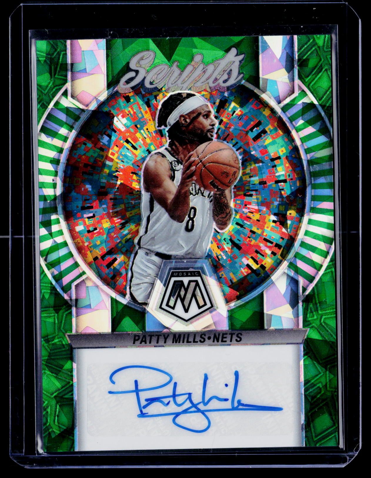 2022-23 Panini Mosaic #MS-MIL Patty Mills Scripts Green Ice