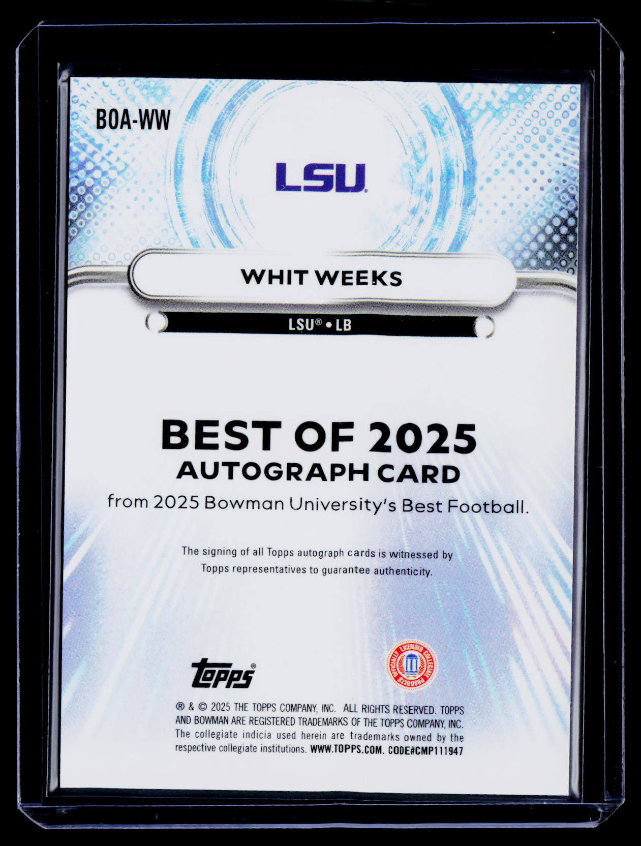2025 Bowman University Best #BOA-WW Whit Weeks Best Of 2025 Autographs Gold #/50