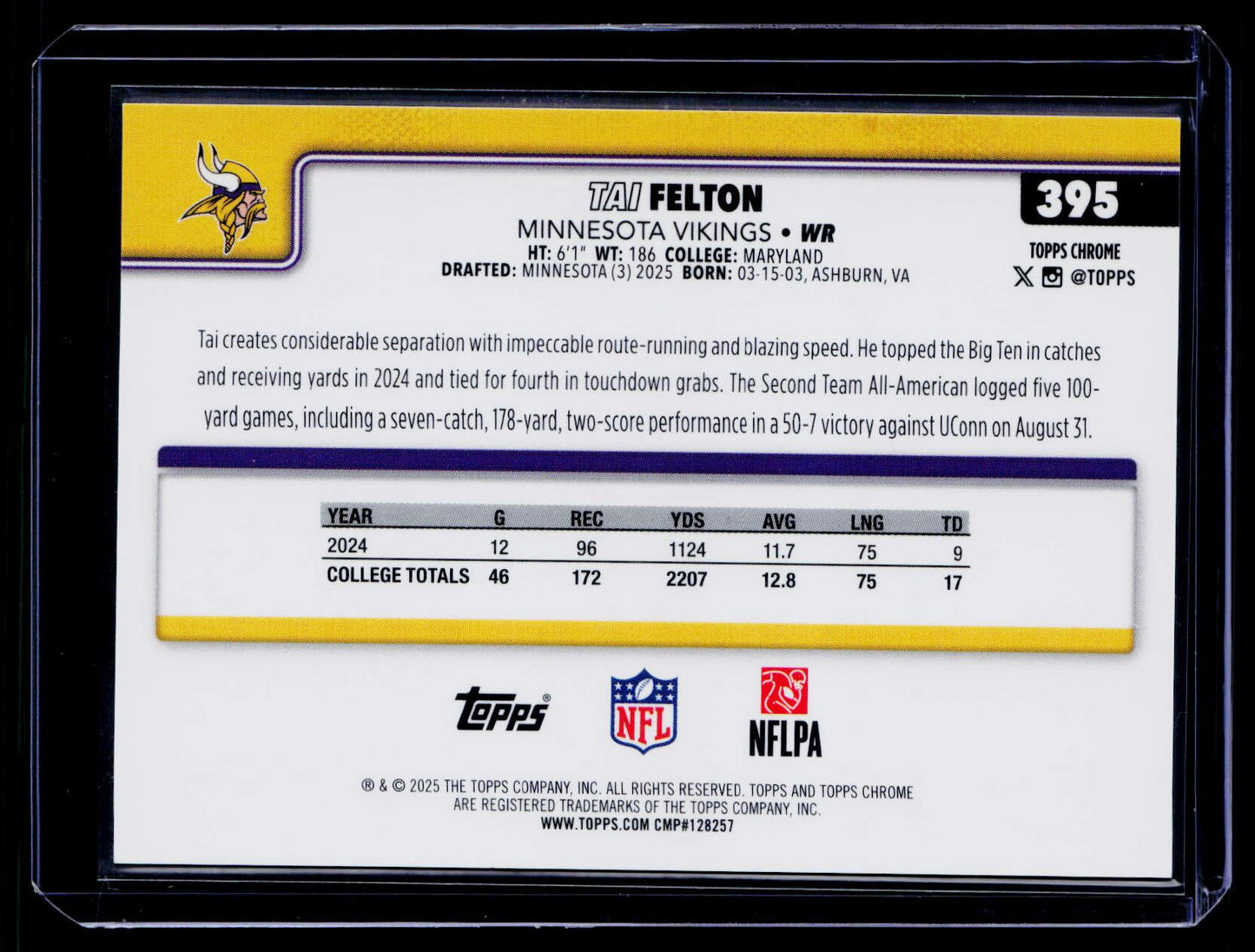 2025 Topps Chrome #395 Tai Felton Gold Refractor #/50