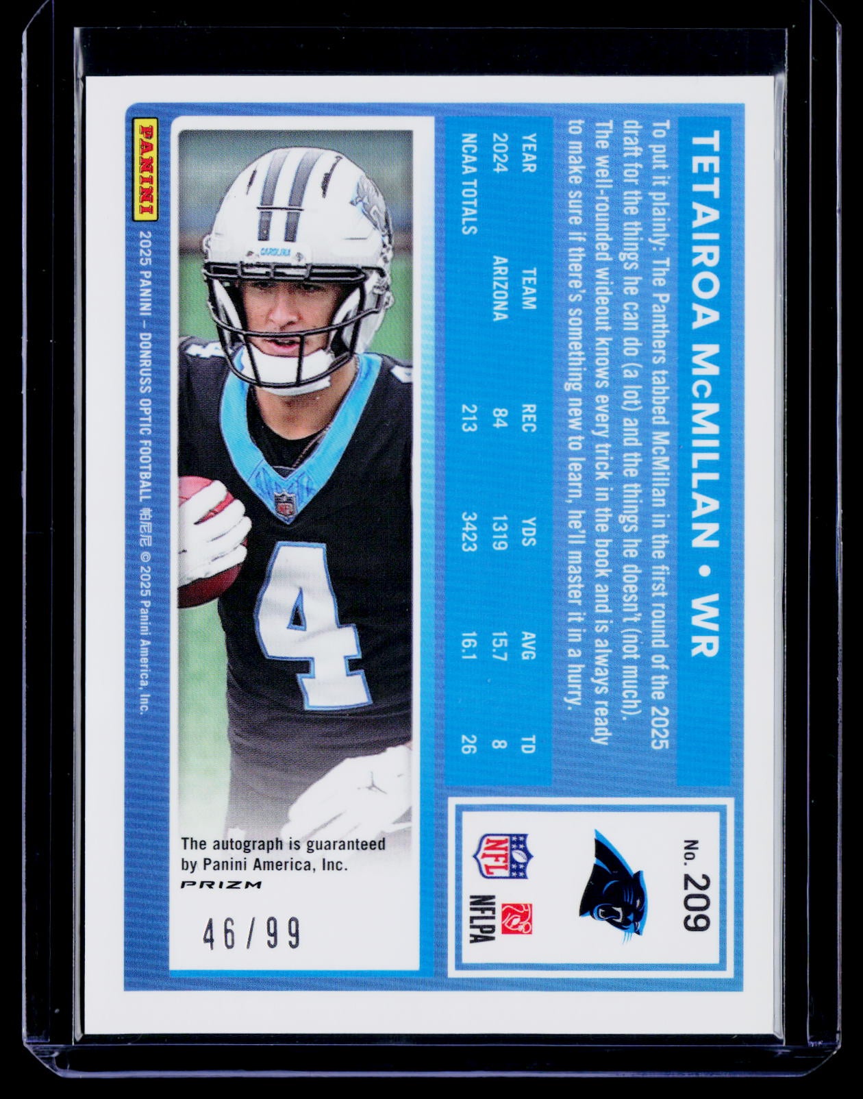 2025 Donruss Optic #209 Tetairoa McMillan Rated Rookies Auto Neon Yellow #/99