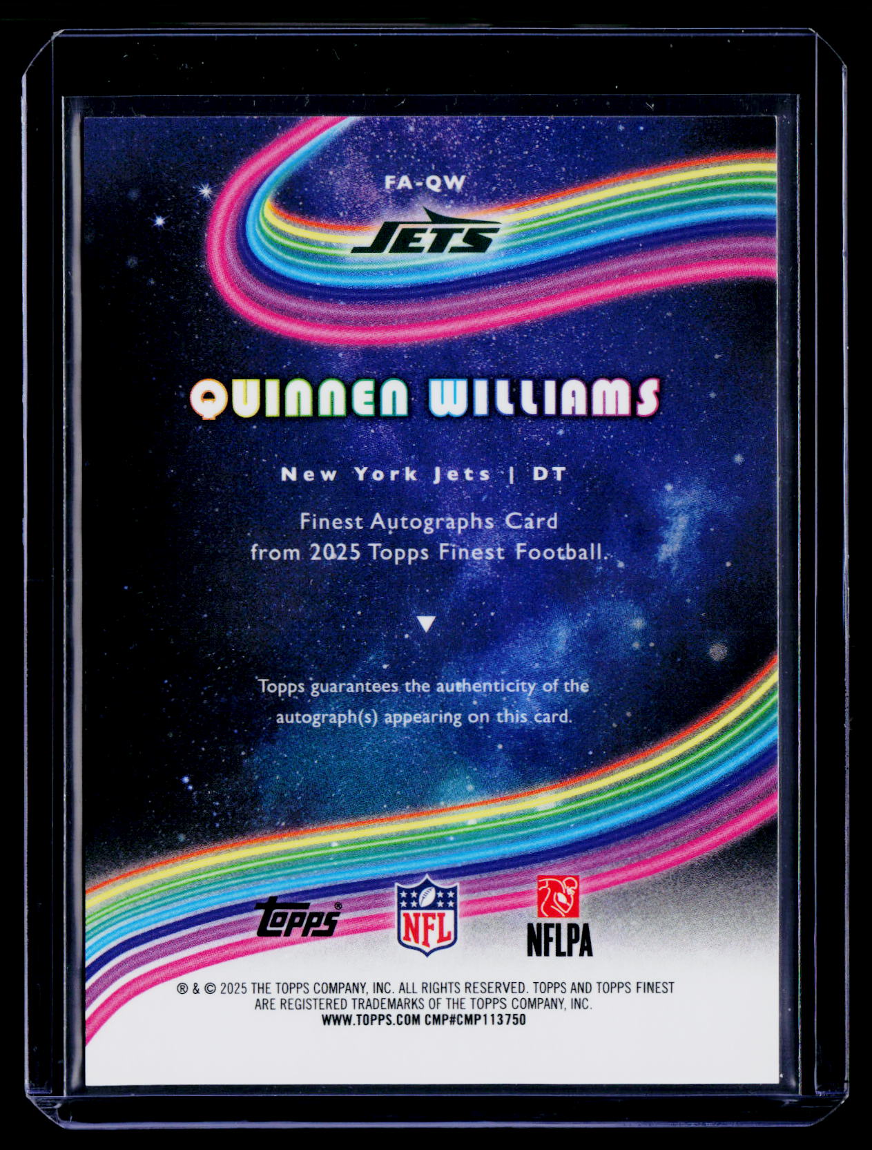 2025 Finest #FA-QW Quinnen Williams Finest Autographs Black Refractor #/10