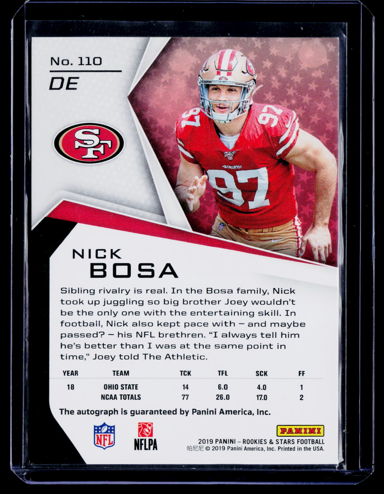 2019 Panini Rookies & Stars Nick Bosa Rookies Longevity Signatures Orange #/60