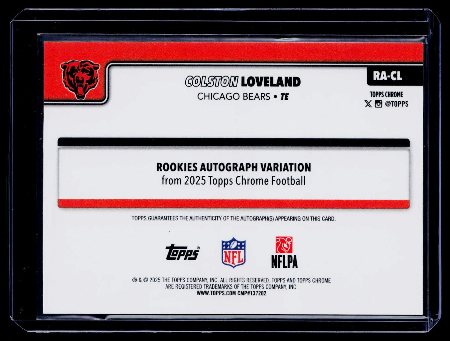 2025 Topps Chrome Colston Loveland Chrome Rookie Auto Purple Refractor #/75