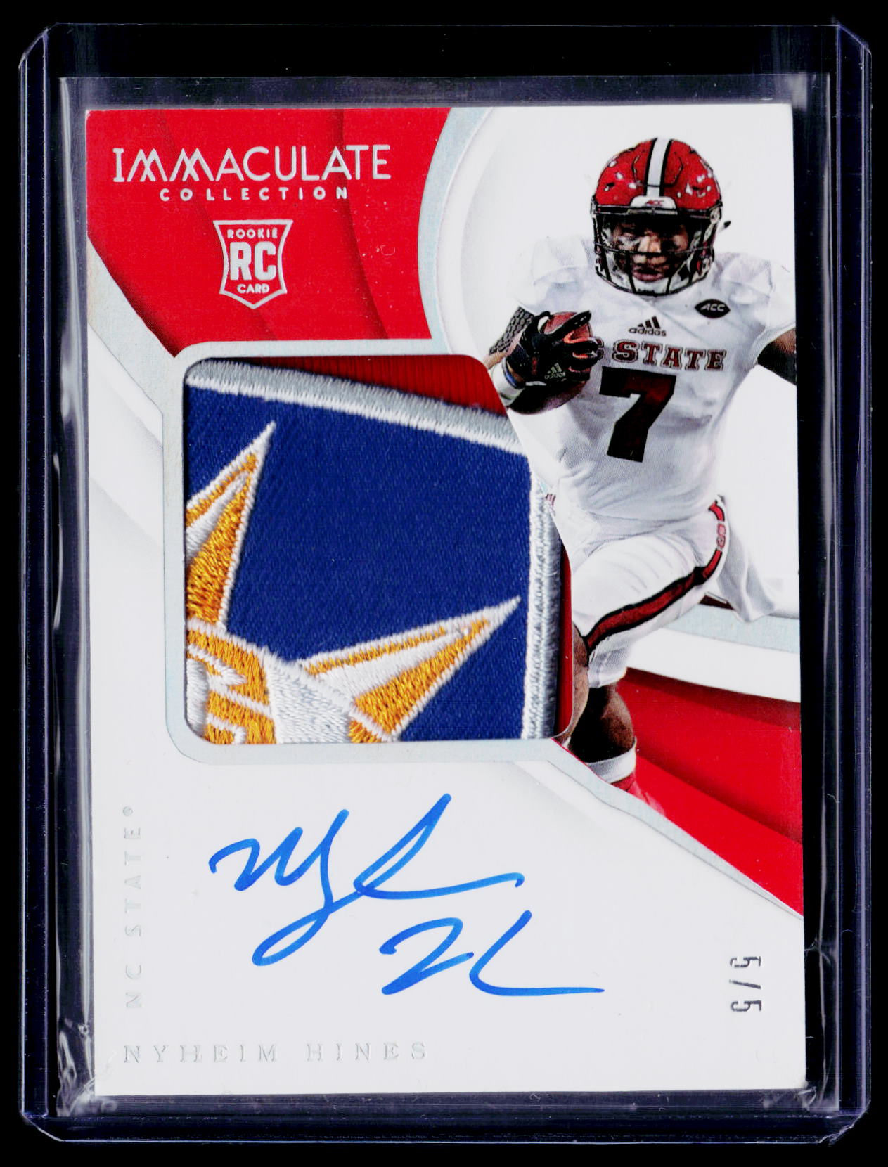 2018 Immaculate Collegiate Nyheim Hines Premium Patches Rookie Auto #/5