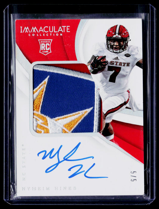 2018 Immaculate Collegiate Nyheim Hines Premium Patches Rookie Auto #/5
