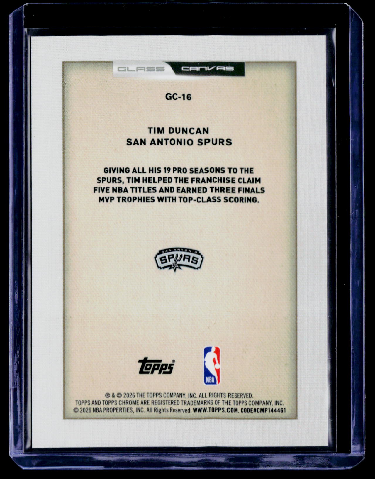 2026 Topps Chrome Update #GC-16 Tim Duncan Glass Canvas
