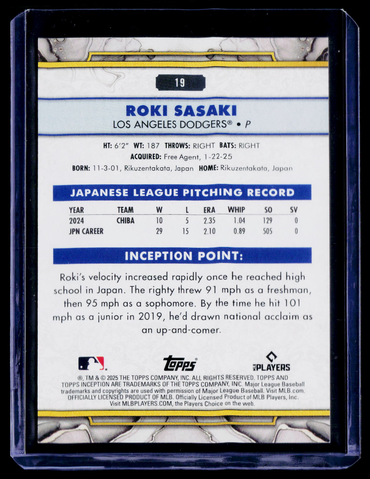 2025 Topps Inception #19 Roki Sasaki #/25