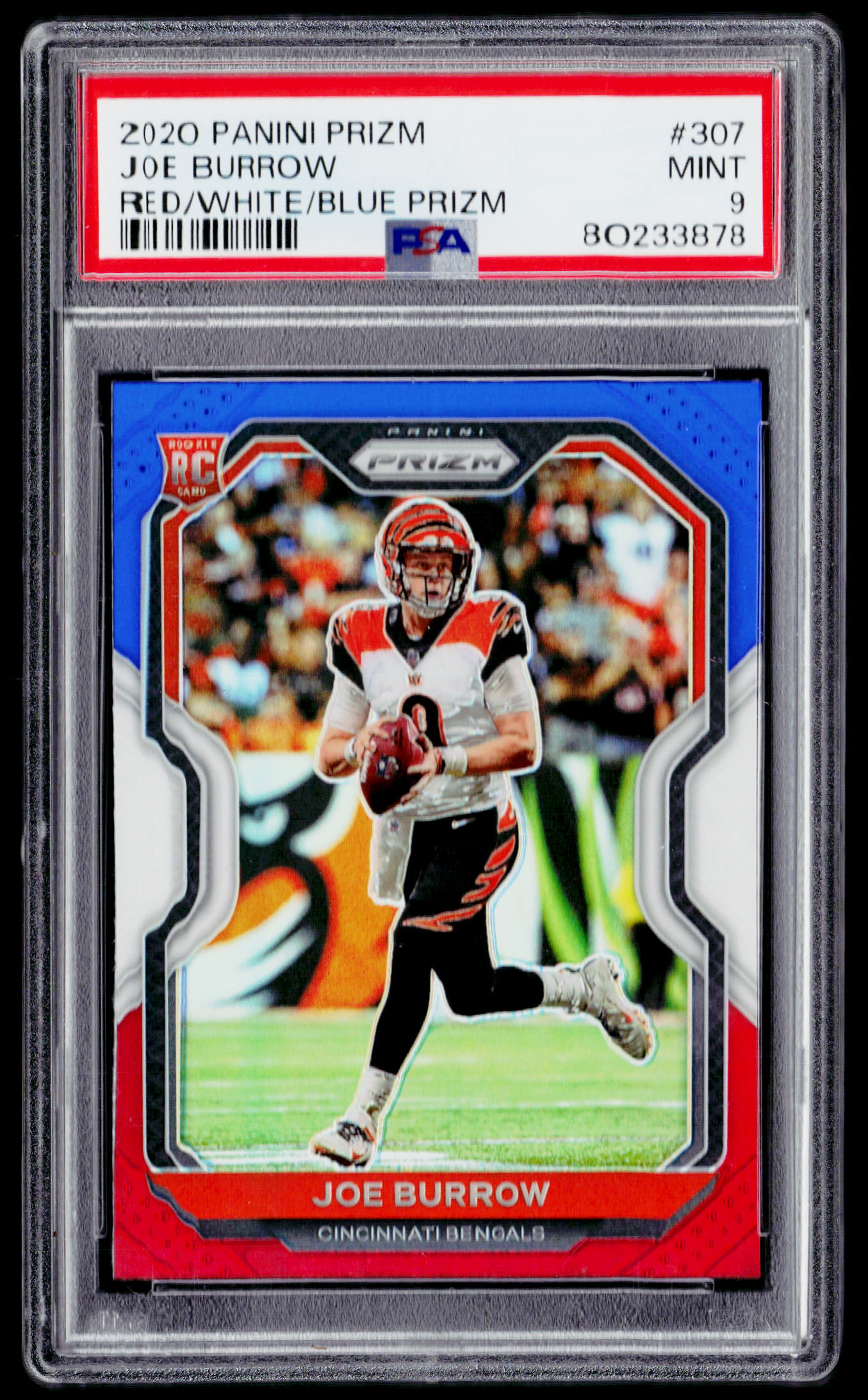 2020 Panini Prizm #307 Joe Burrow Prizm Red White and Blue PSA 9
