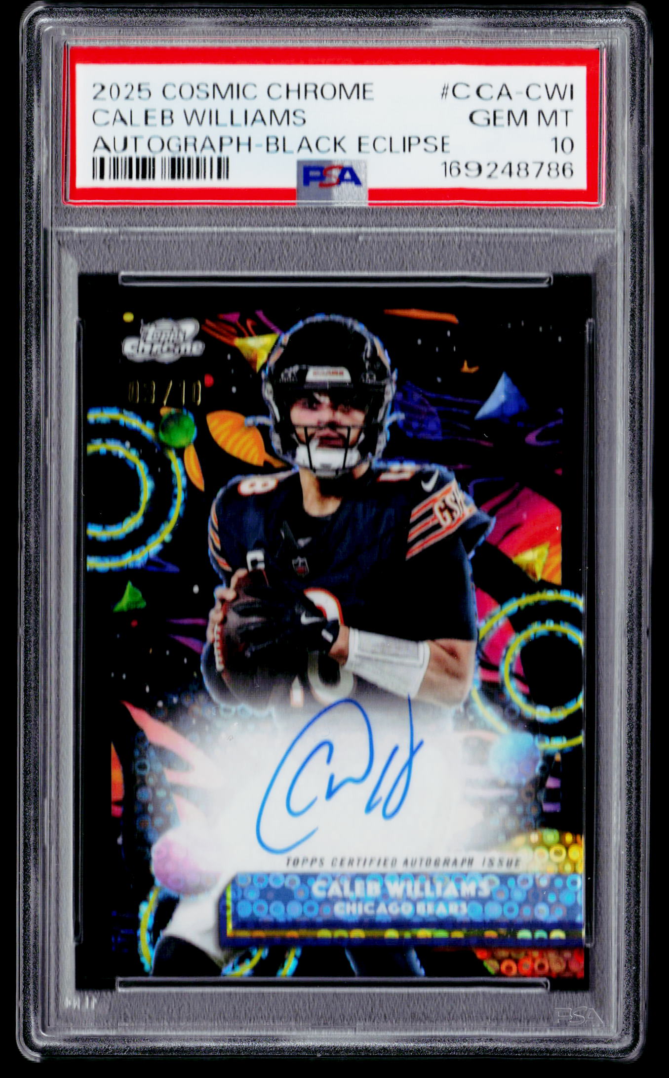 2025 Topps Chrome Cosmic Caleb Williams Auto Black Refractor #/10 PSA 10