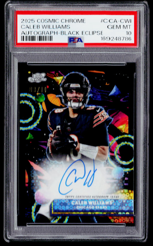 2025 Topps Chrome Cosmic Caleb Williams Auto Black Refractor #/10 PSA 10