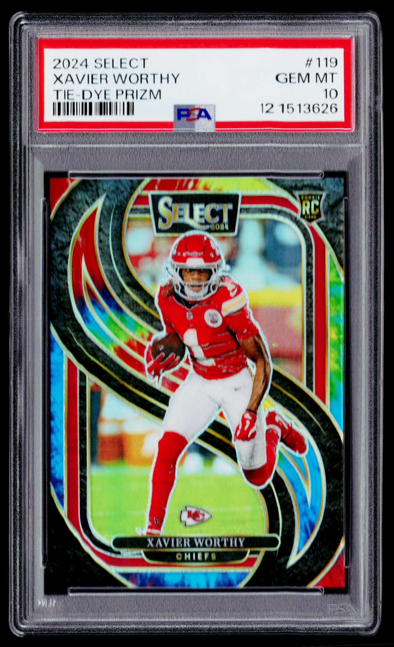 2024 Panini Select #119 Xavier Worthy Tie-Dye Prizm PSA 10