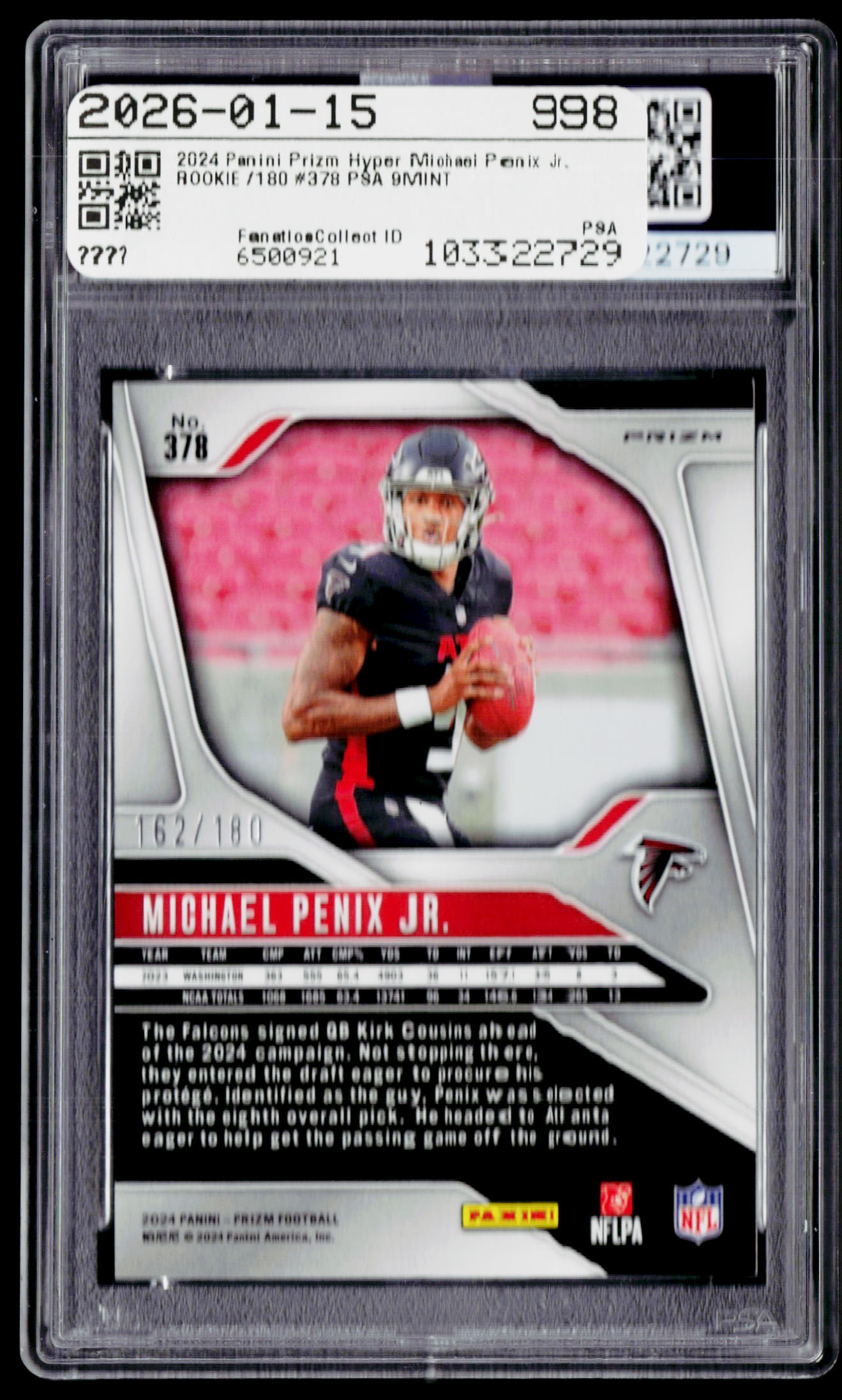 2024 Panini Prizm #378 Michael Penix Jr. Hyper Prizm PSA 9 #/180