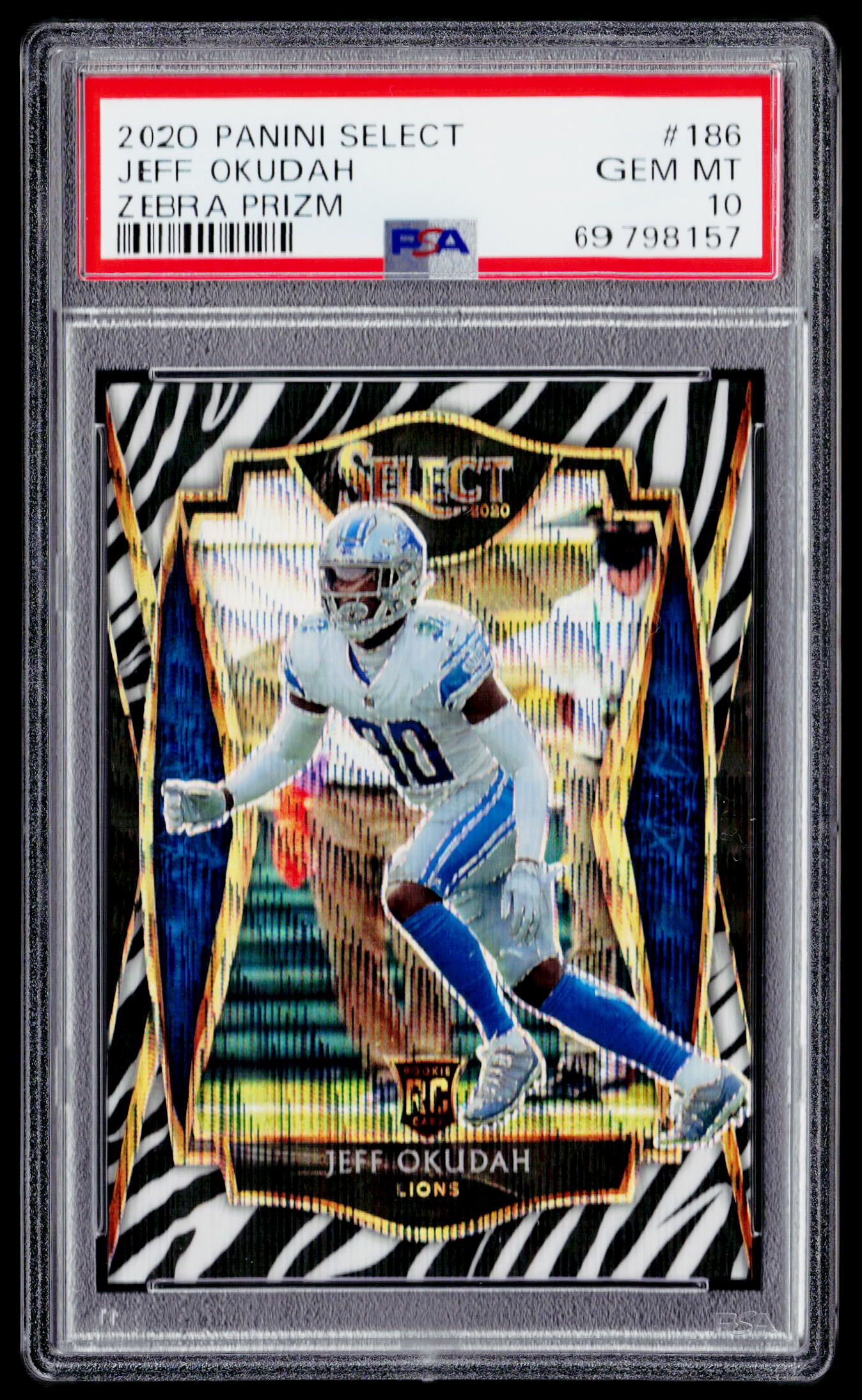 2020 Panini Select #186 Jeff Okudah Zebra Prizm PSA 10