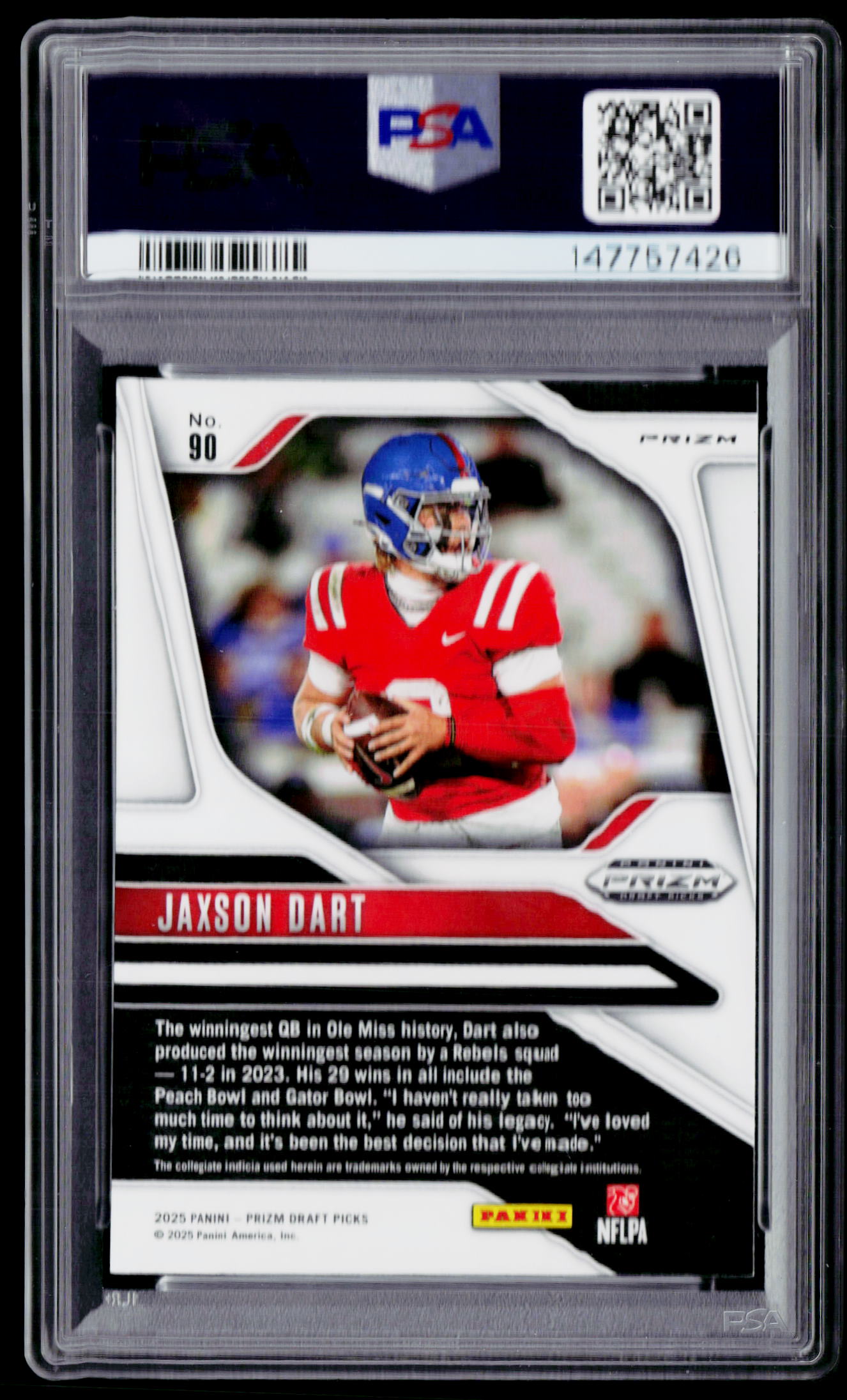 2025 Panini Prizm Draft Picks #90 Jaxson Dart Silver Prizm PSA 9
