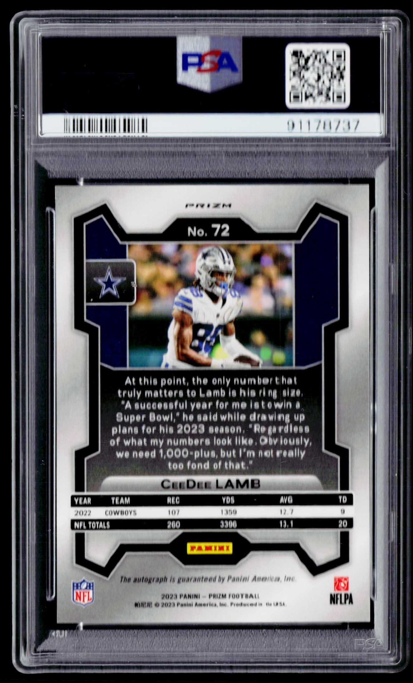 2023 Panini Prizm #72 CeeDee Lamb Autographs Prizm Silver PSA 10