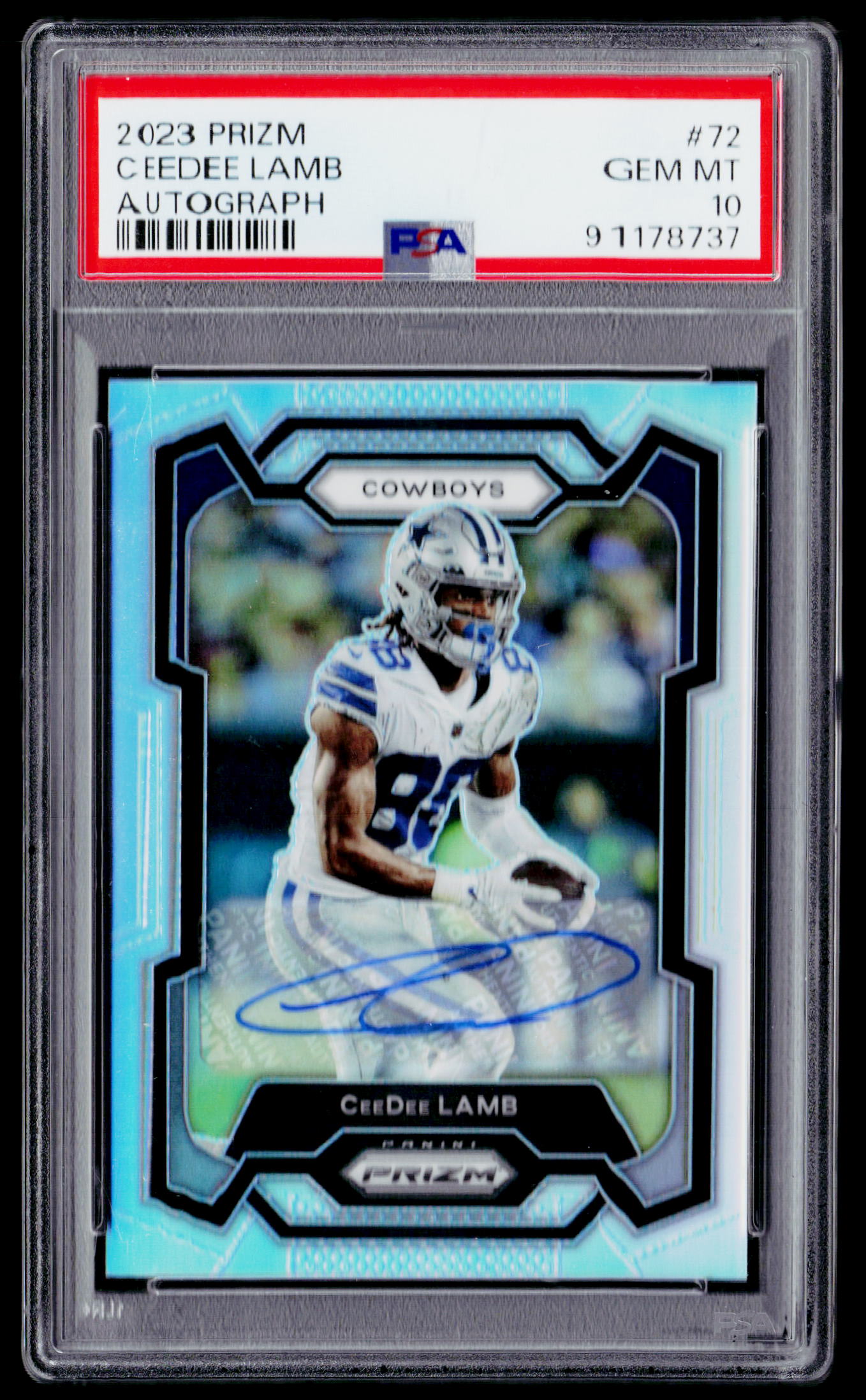 2023 Panini Prizm #72 CeeDee Lamb Autographs Prizm Silver PSA 10