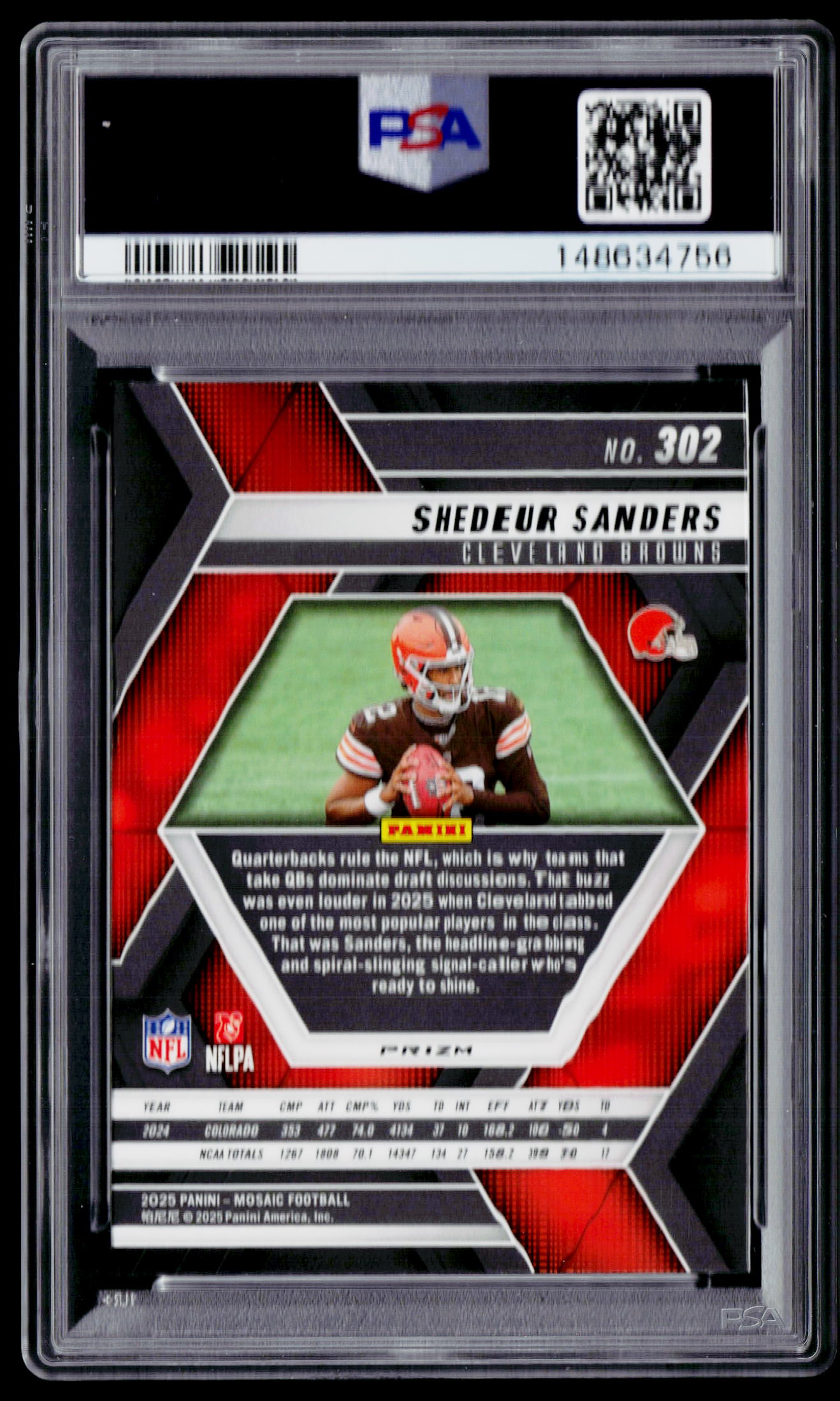 2025 Panini Mosaic #302 Shedeur Sanders Reactive Blue PSA 10