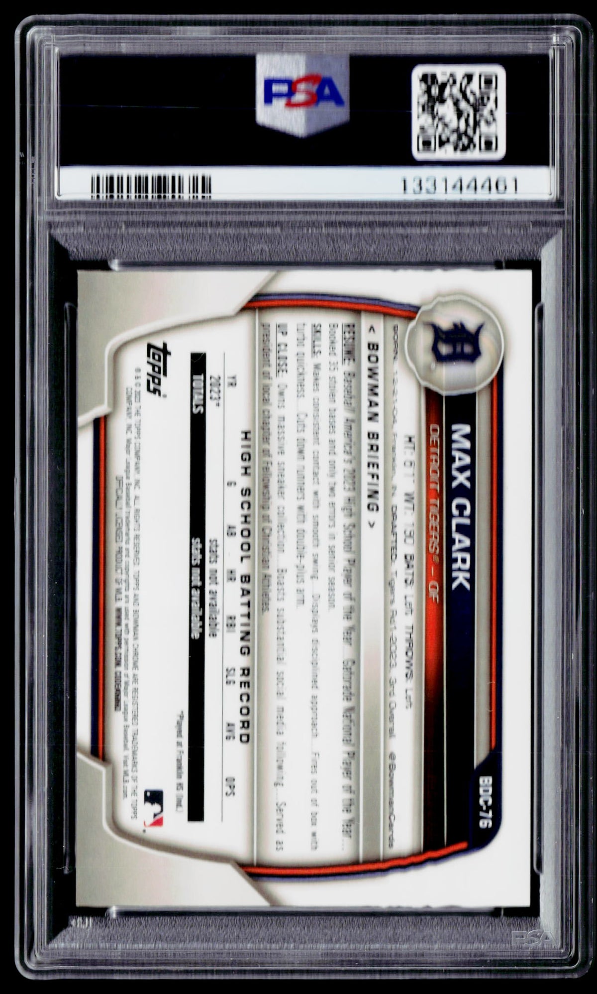 2023 Bowman Draft #BDC-76 Max Clark Chrome Red Lava Refractor PSA 9 #/5