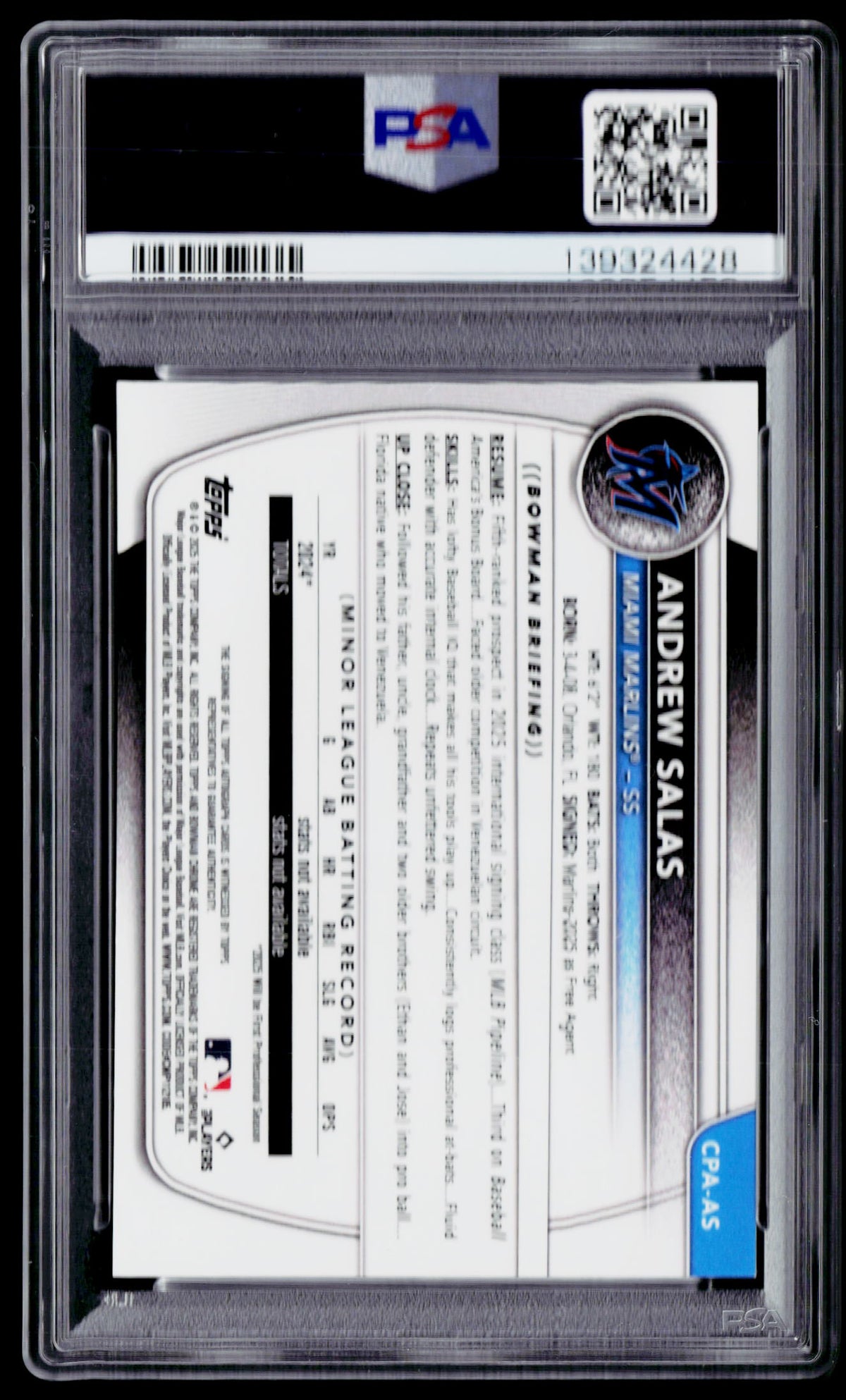 2025 Bowman Chrome #CPA-AS Andrew Salas Auto Orange Shimmer 01/25 PSA 9
