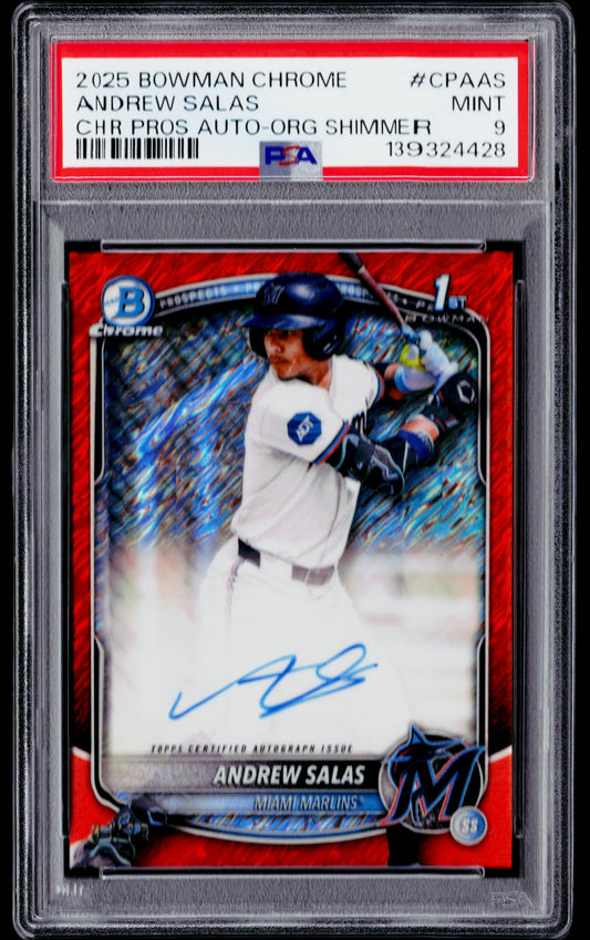 2025 Bowman Chrome #CPA-AS Andrew Salas Auto Orange Shimmer 01/25 PSA 9