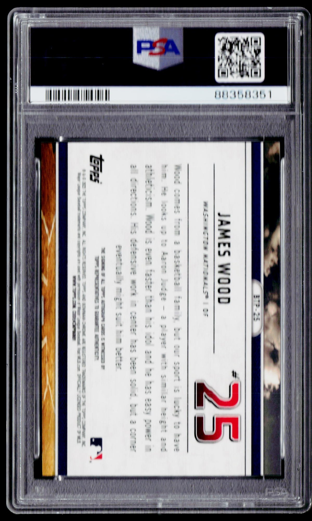 2023 Bowman #BTP-25 James Wood Bowman Scouts Top 100 Autographs PSA 9 #/99