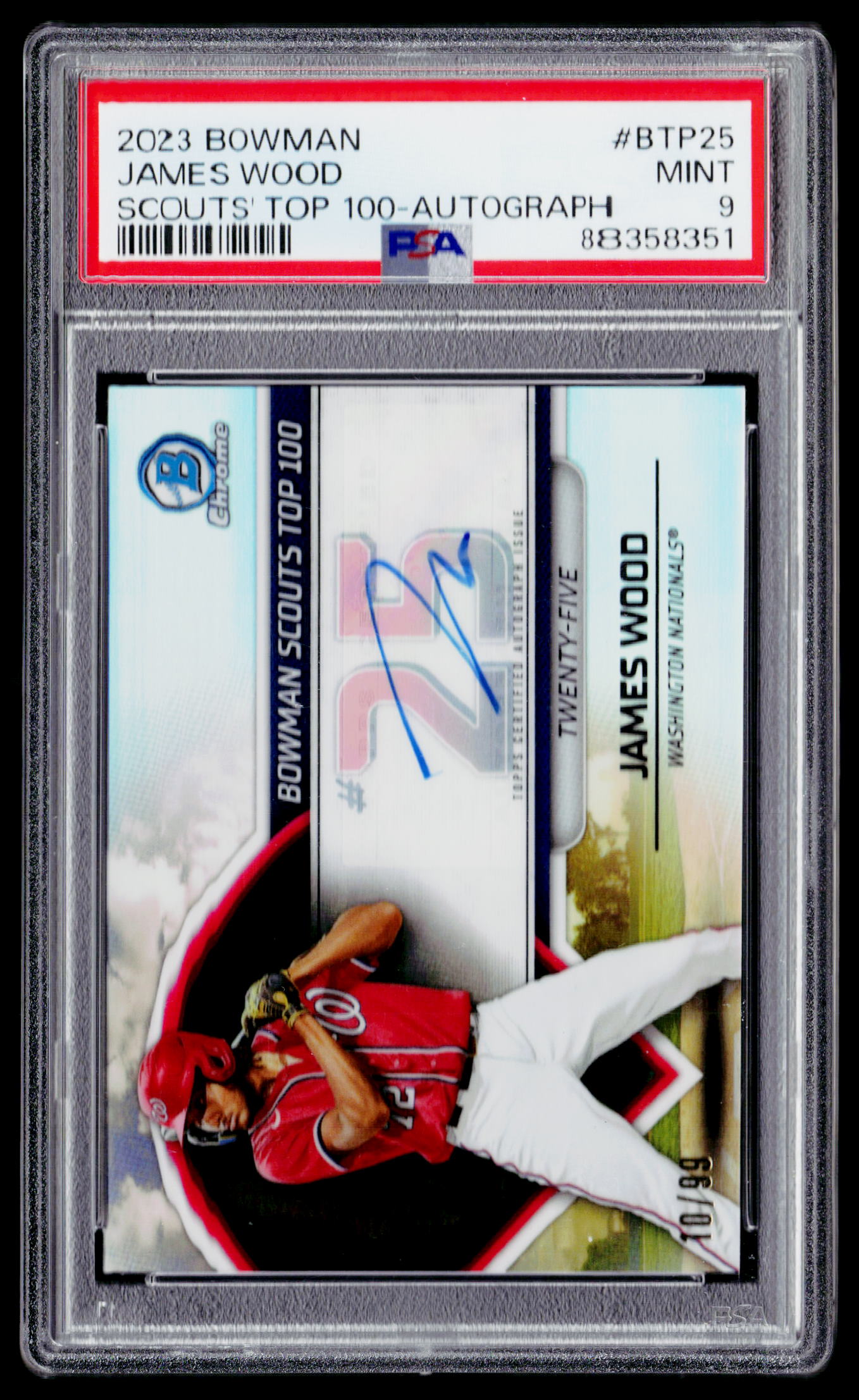 2023 Bowman #BTP-25 James Wood Bowman Scouts Top 100 Autographs PSA 9 #/99