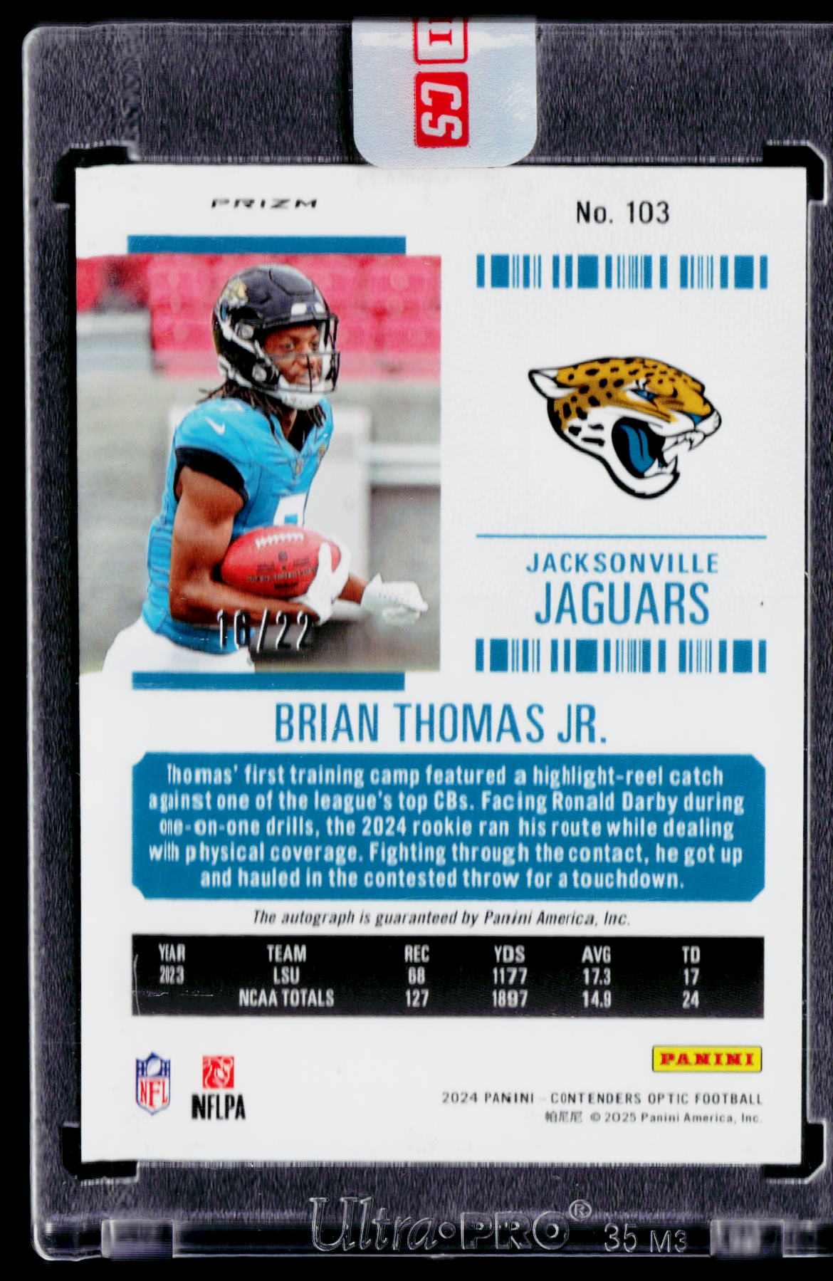 2024 Panini Contenders #103 Brian Thomas Jr. Rookie Ticket Auto #/22