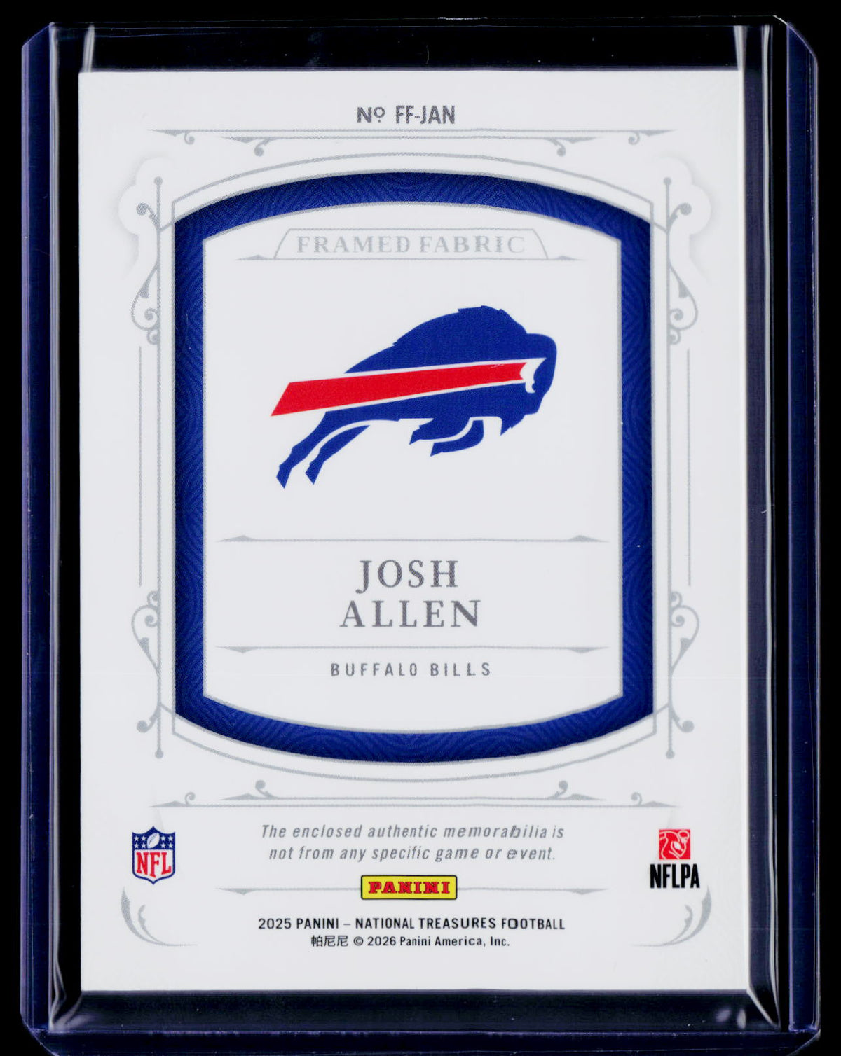2025 Panini National Treasures #FF-JAN Josh Allen Framed Fabric Patch #/25