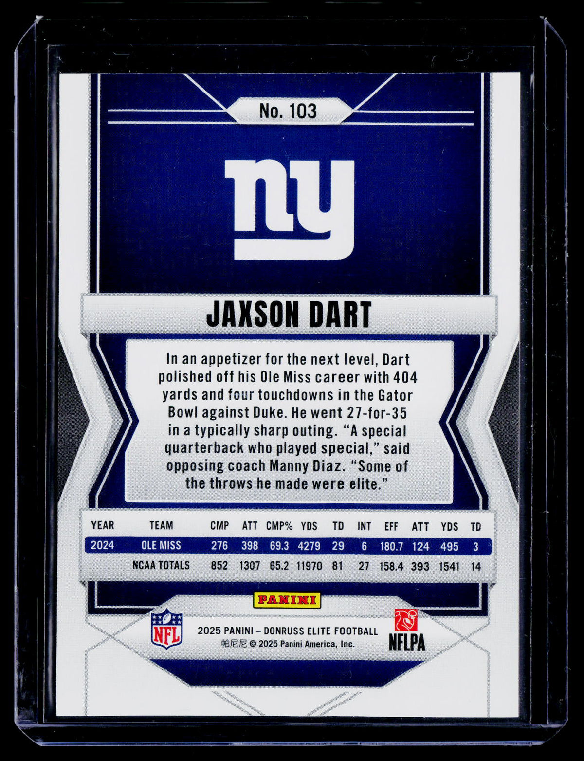 2025 Donruss Elite #103 Jaxson Dart Purple #/49