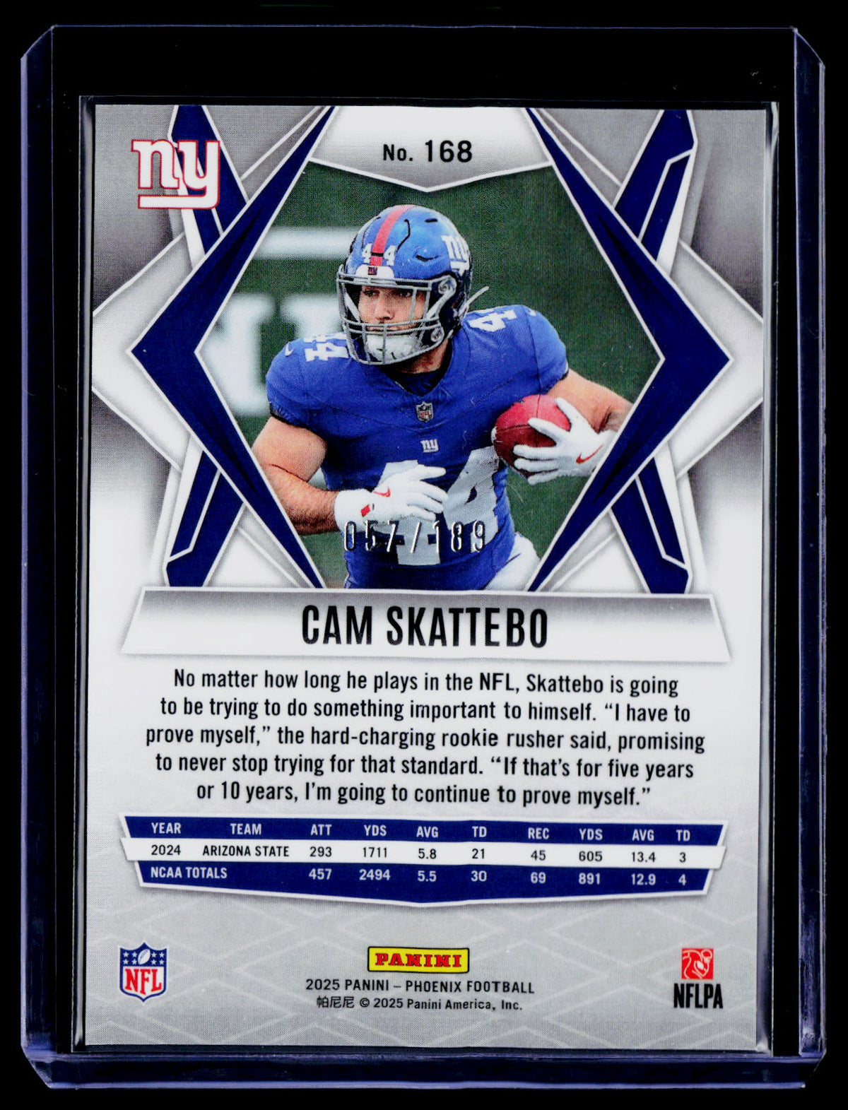 2025 Panini Phoenix #168 Cam Skattebo Orange Pandora Prizm #/189
