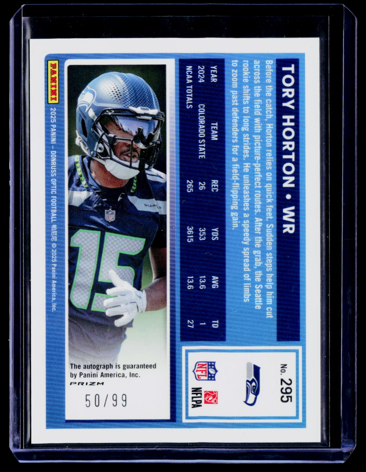 2025 Donruss Optic #295 Tory Horton Rated Rookies Autographs Neon Yellow #/99