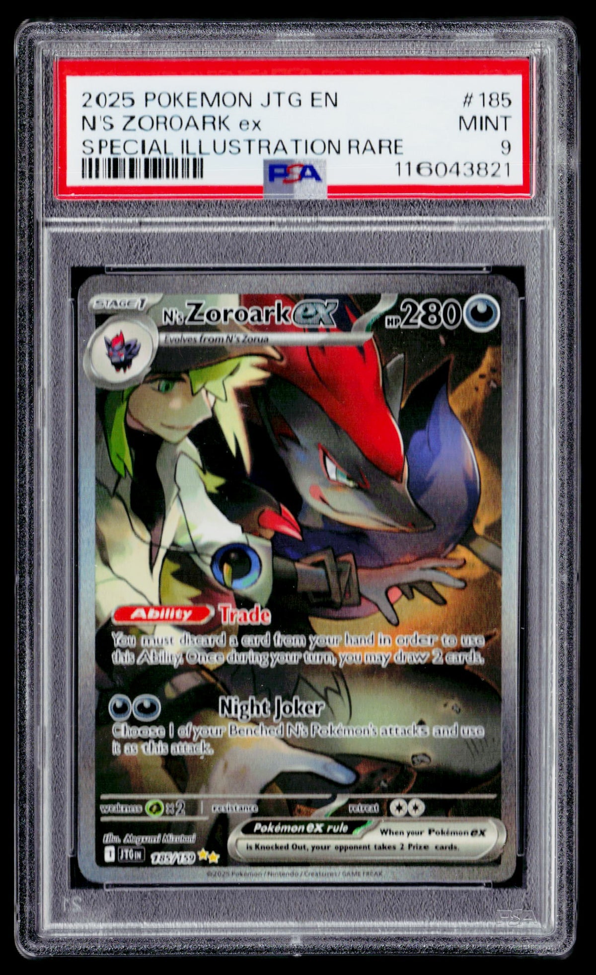 SV09: Journey Together #185/159 N's Zoroark ex PSA 9
