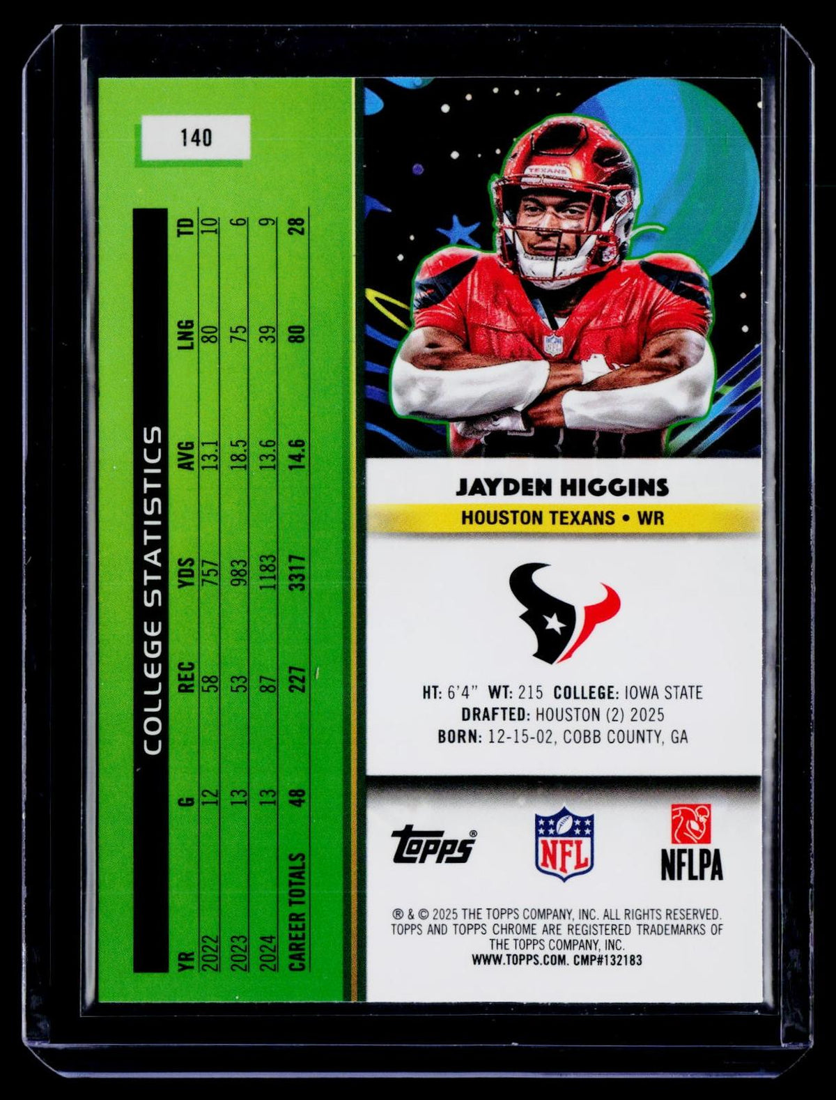 2025 Topps Chrome Cosmic #140 Jayden Higgins Aqua Equinox Refractor #/199