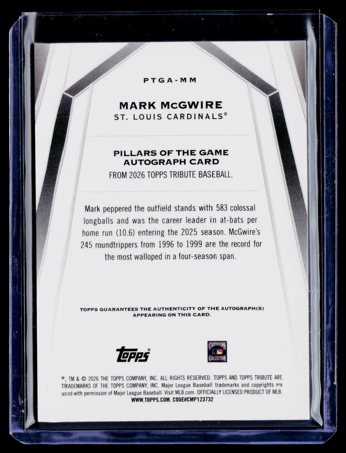 2026 Topps Tribute #PTGA-MM Mark McGwire PillarsOfTheGame Autographs Orange #/25
